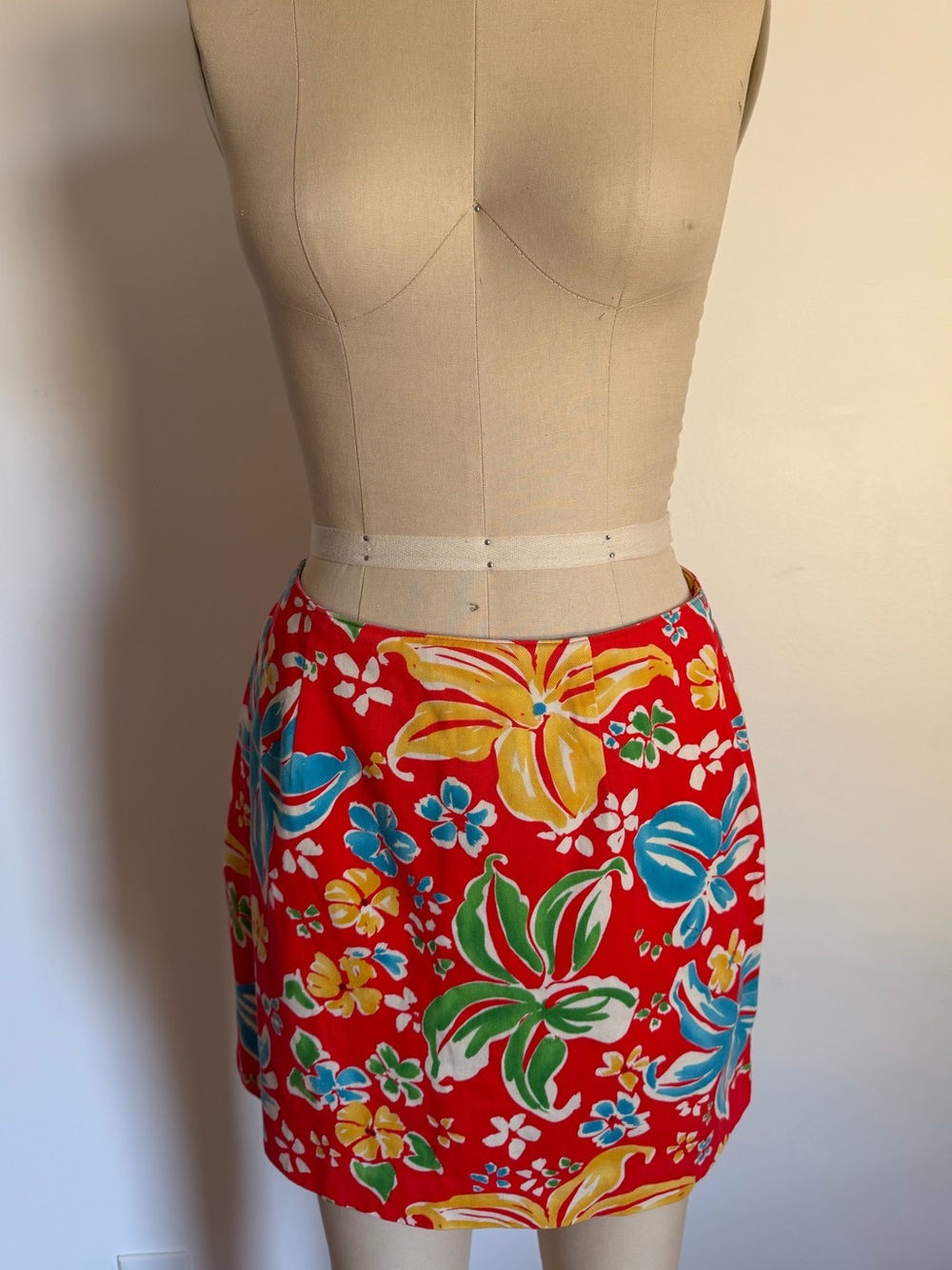 Bright Floral Red Mini Skirt